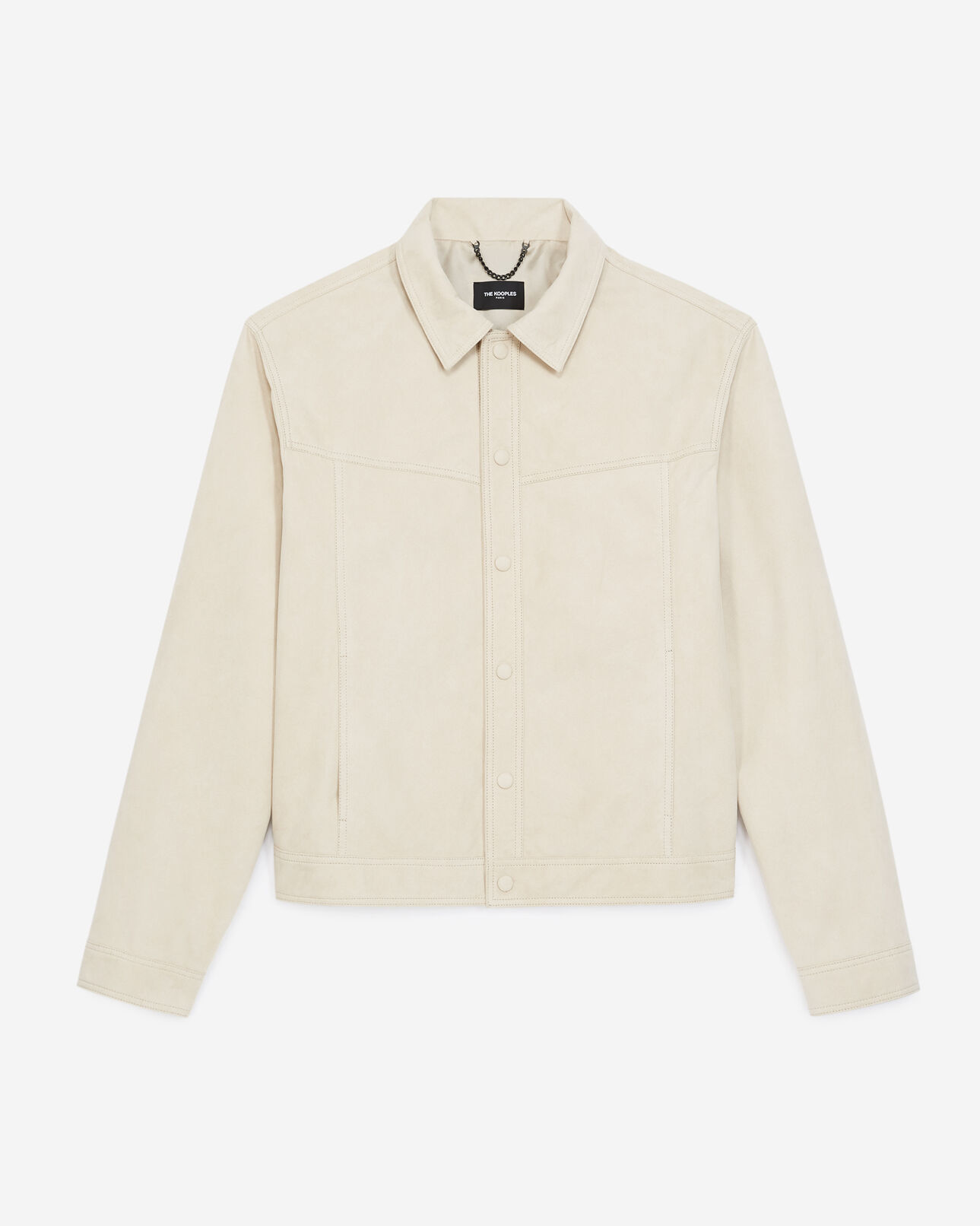 The Kooples MEN LIGHT BEIGE suede-like beige leather shirt w/buttons