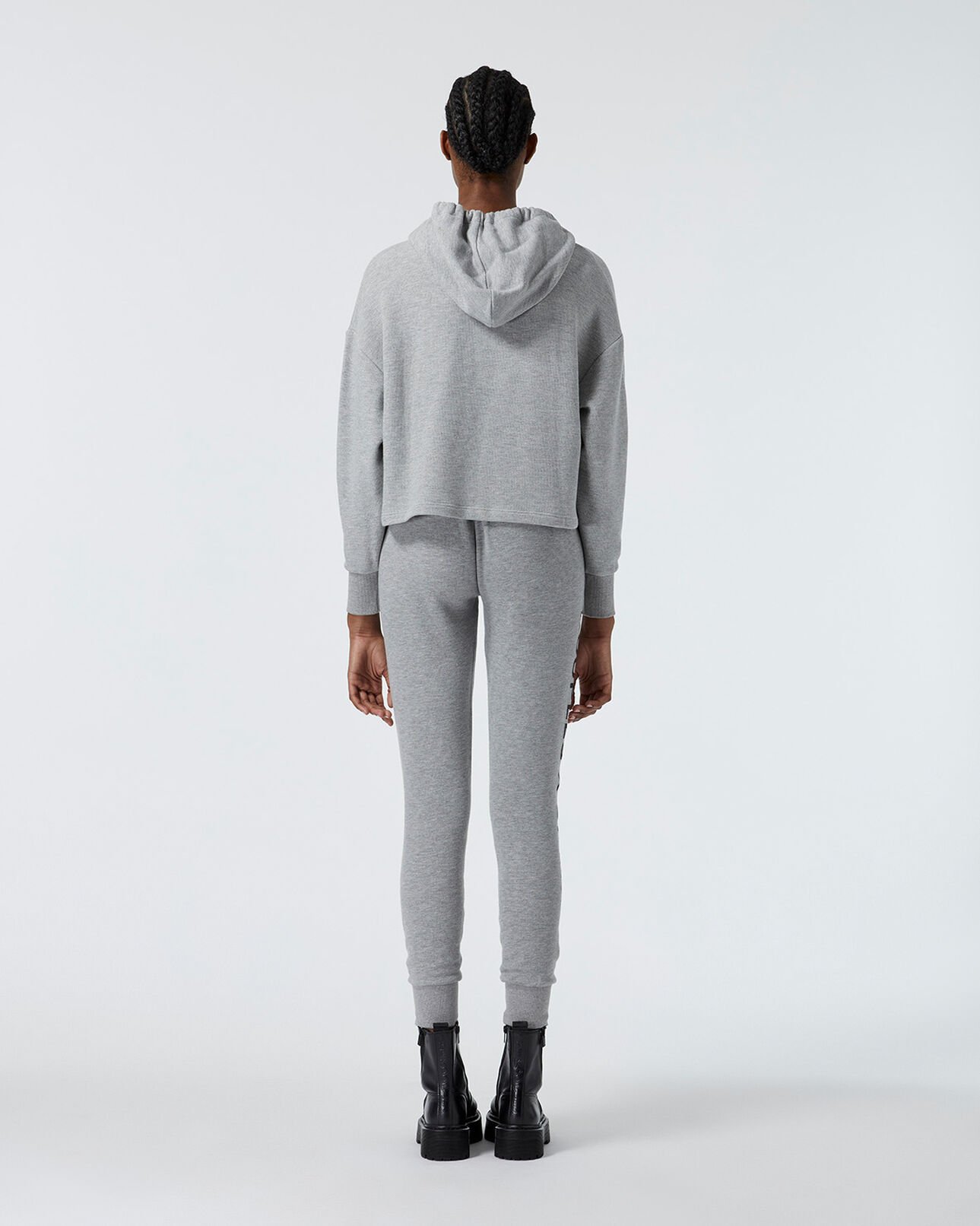 The Kooples FEMME LIGHT GREY MELANGE sweat gris à capuche et cordon imprimé