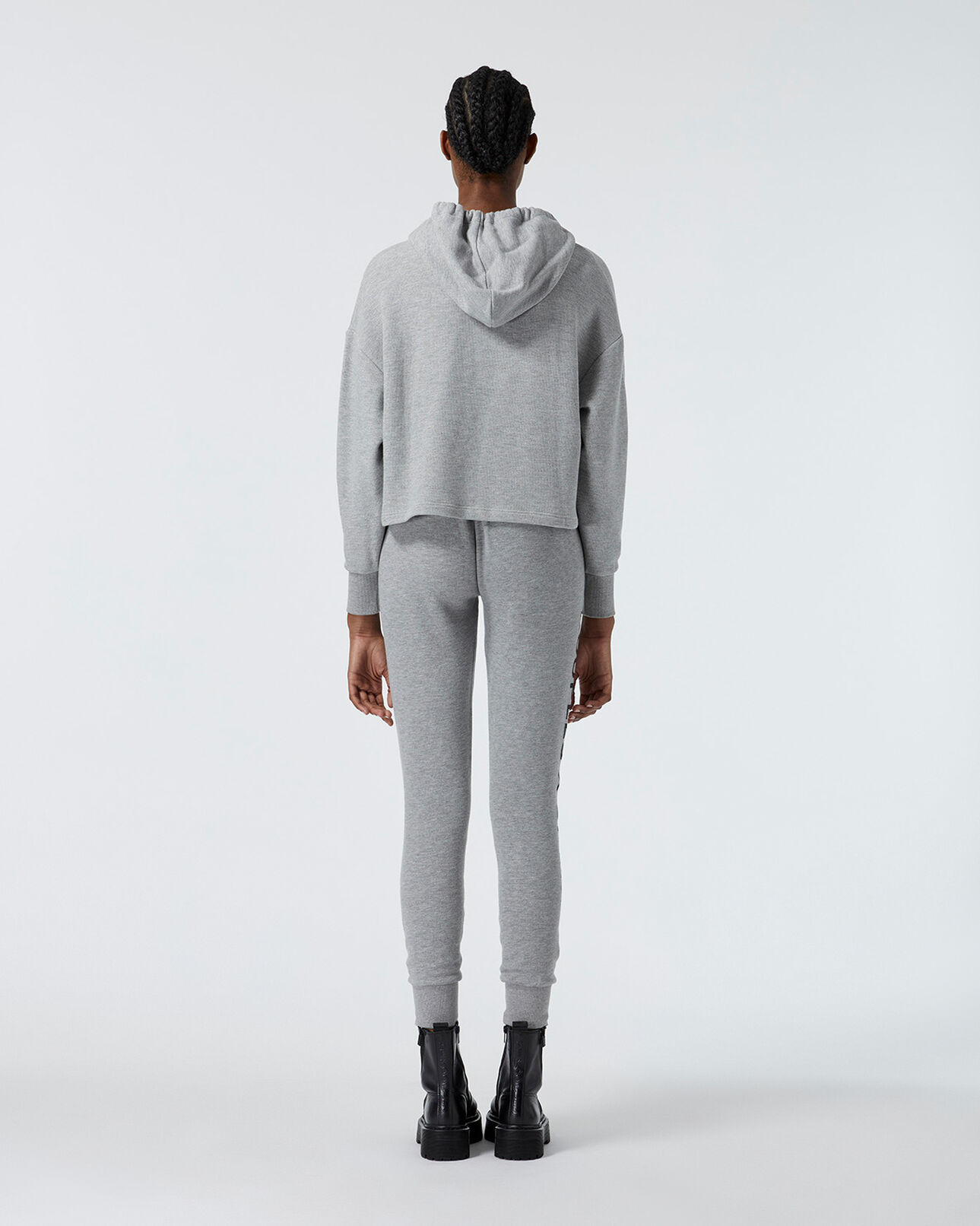 The Kooples FEMME LIGHT GREY MELANGE sweat gris à capuche et cordon imprimé