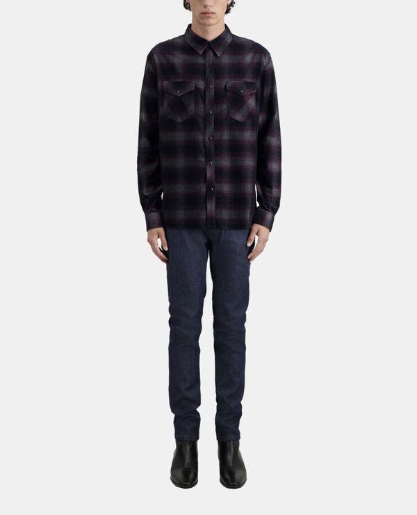 black and burgundy checkered shirt