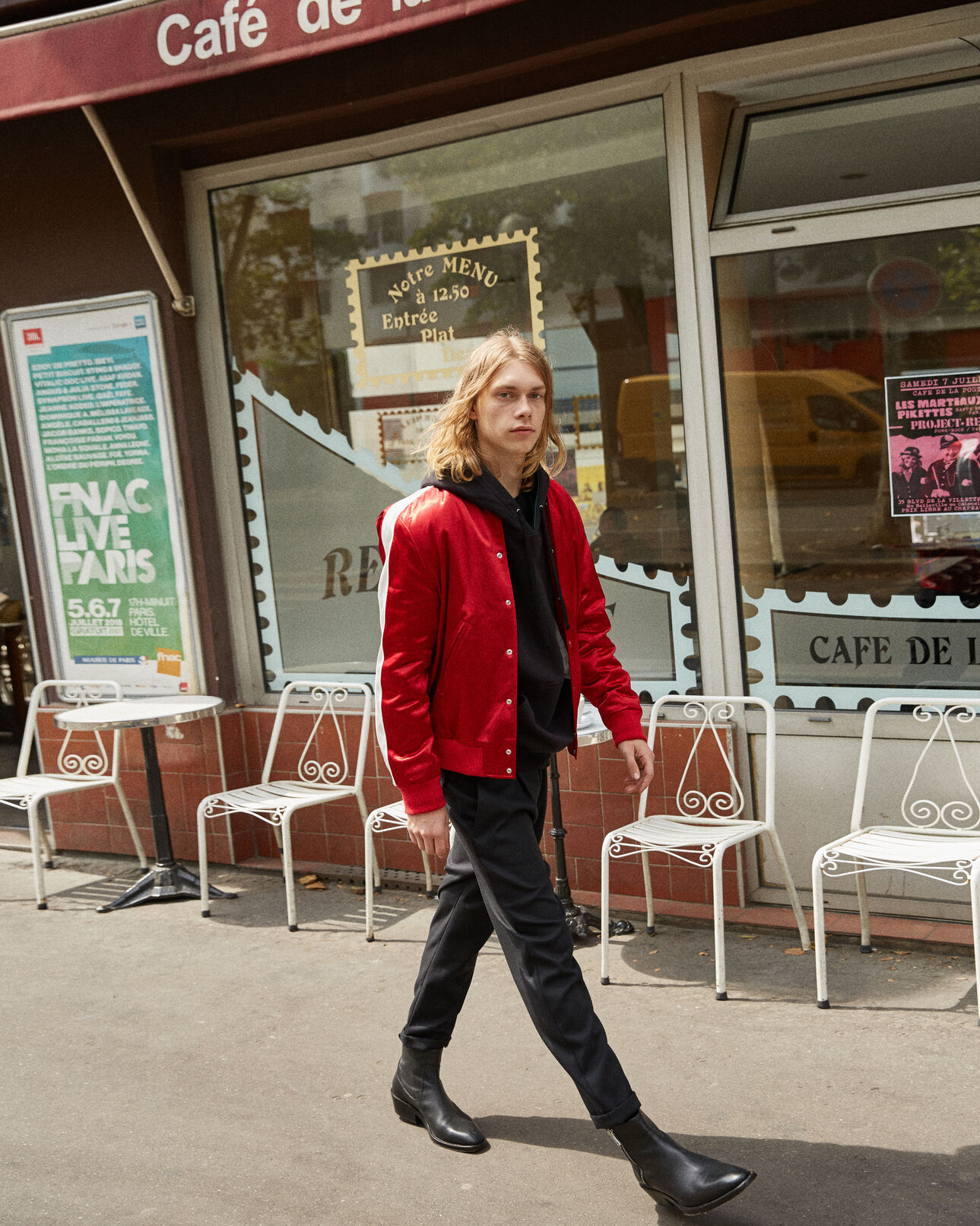 The Kooples HOMME RED / ECRU blouson satin rouge bandes contrastées