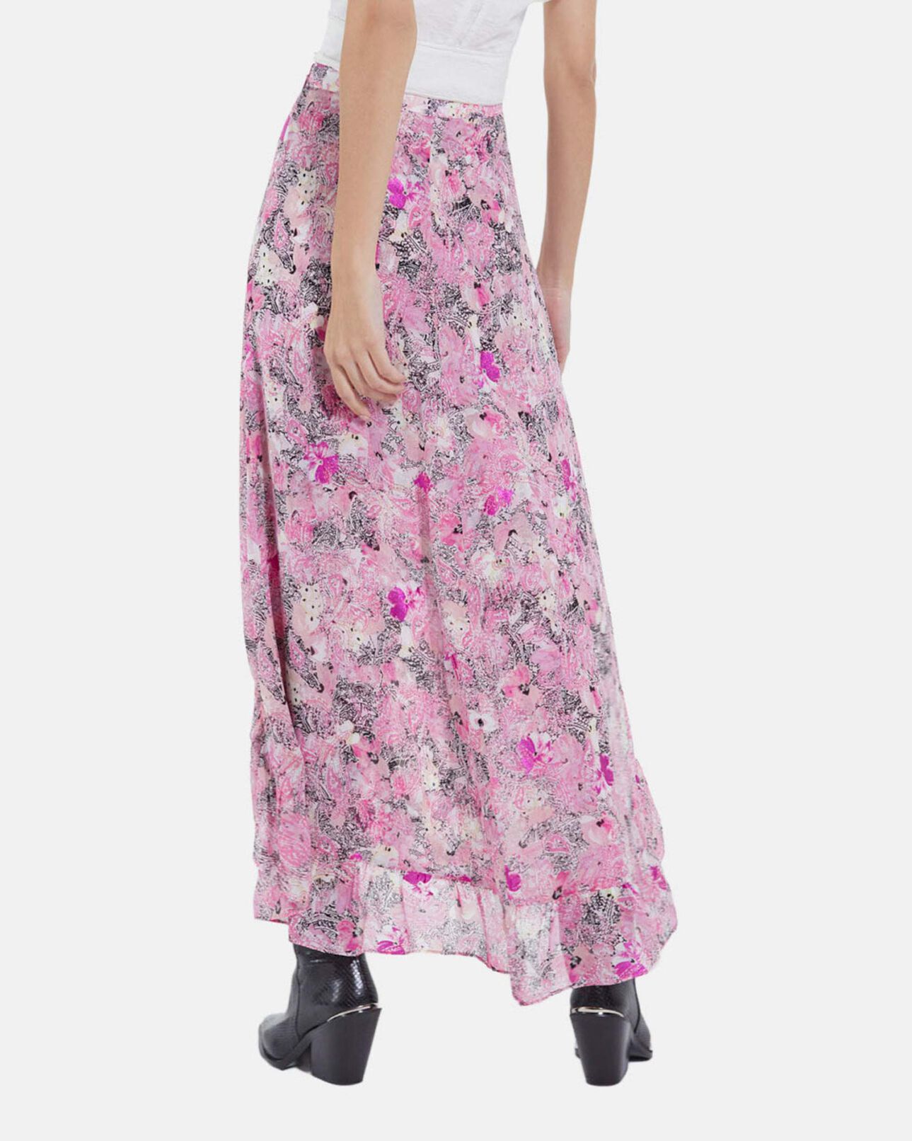 The Kooples WOMEN PINK flowing pink long skirt with floral print