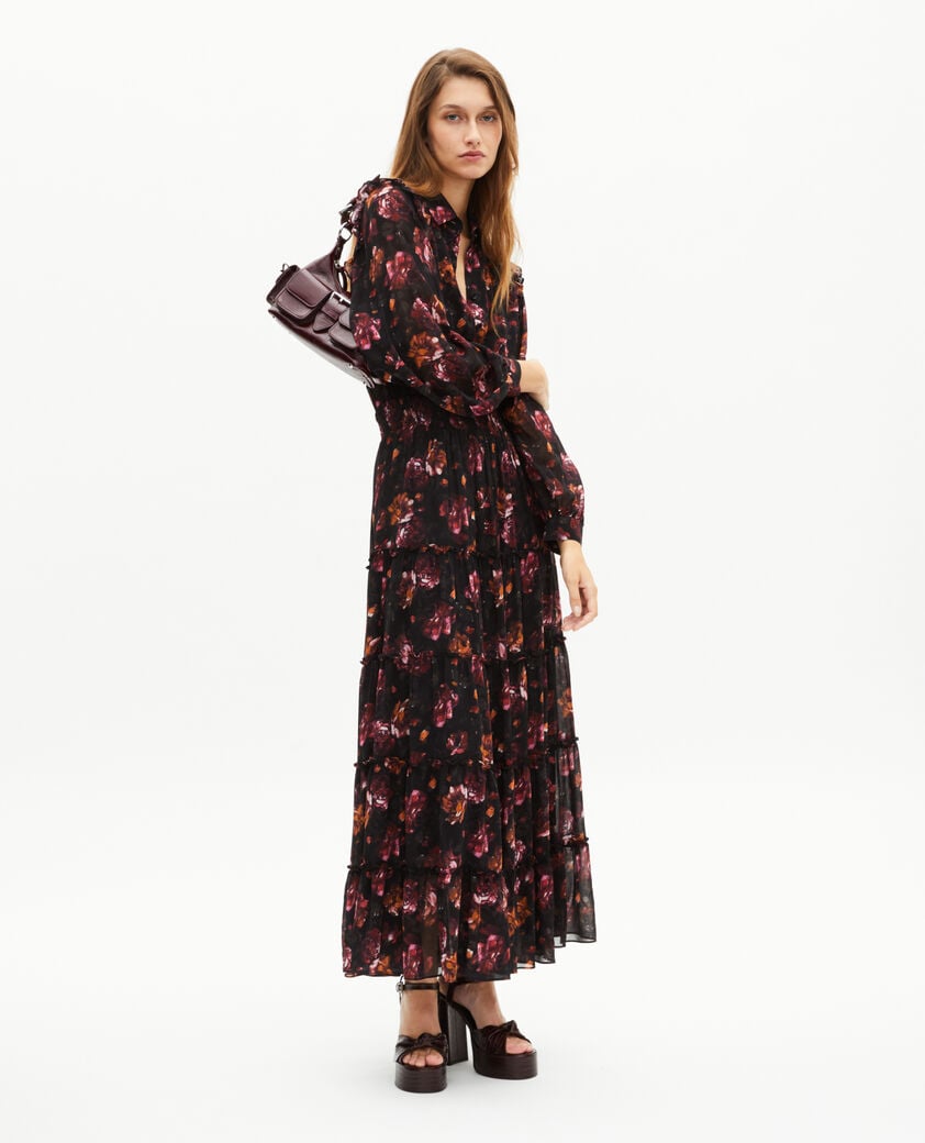 The Kooples WOMEN BLACK - RED long dress in burgundy rose print