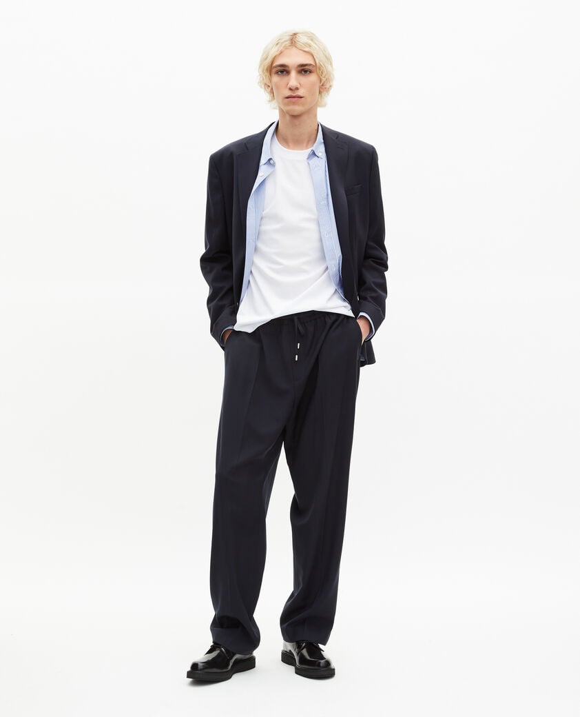The Kooples MEN NAVY straight elasticated pants in navy wool