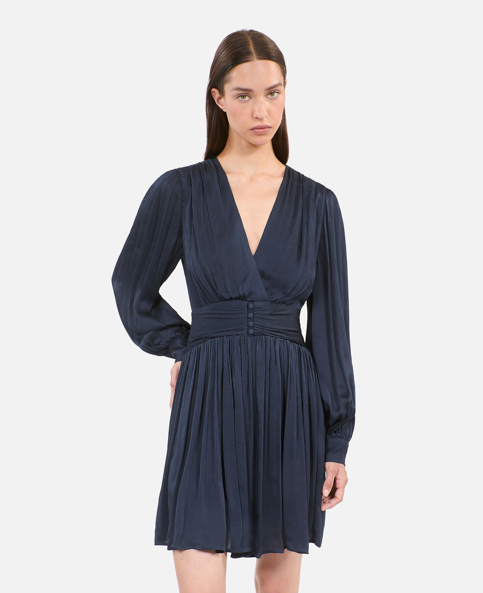 The Kooples WOMEN DARK NAVY navy blue crinckle short dress