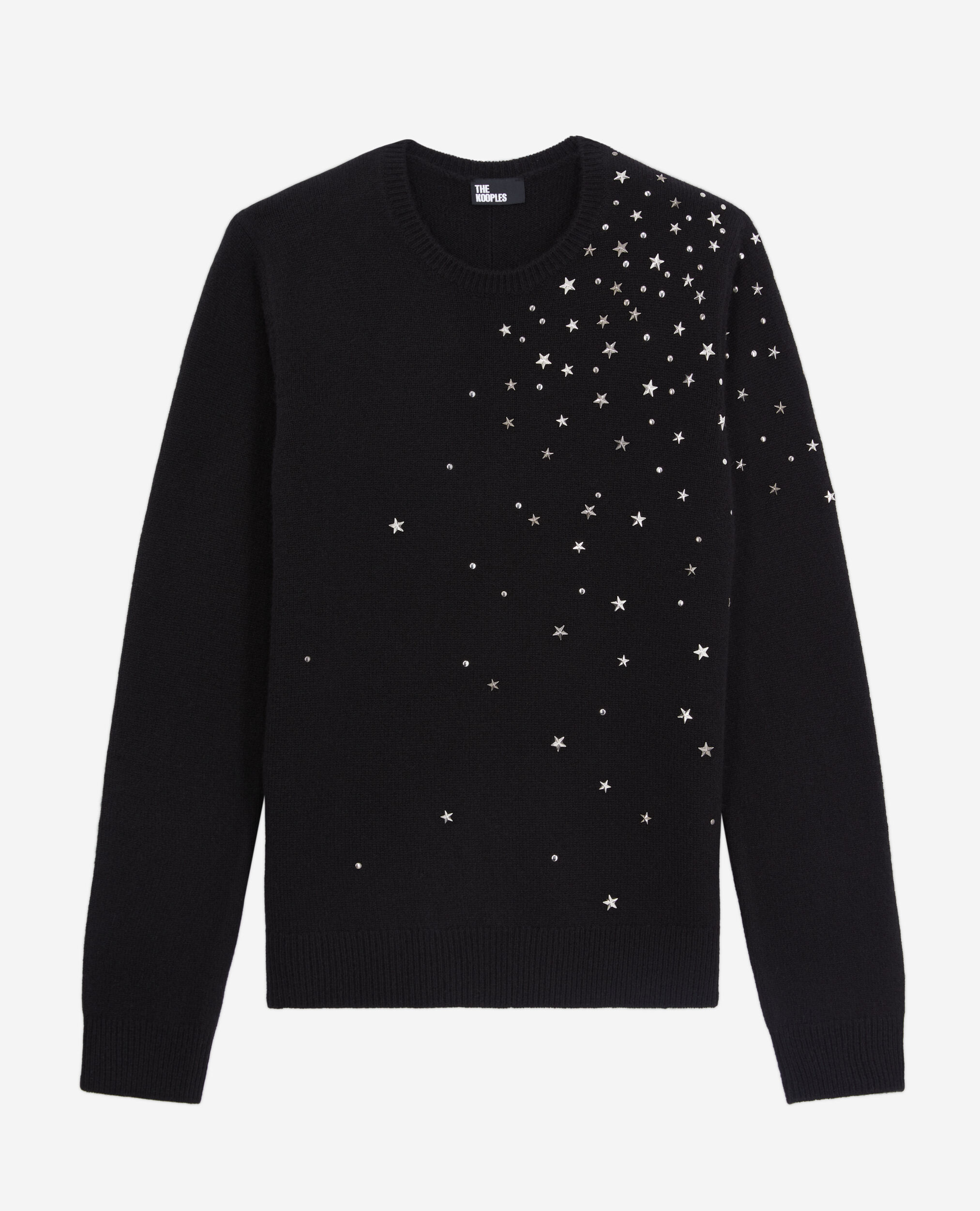 Black cashmere blend sweater with stars, BLACK, hi-res image number null