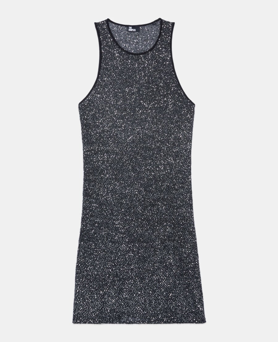 The Kooples FEMME BLACK robe courte à sequins en maille noire