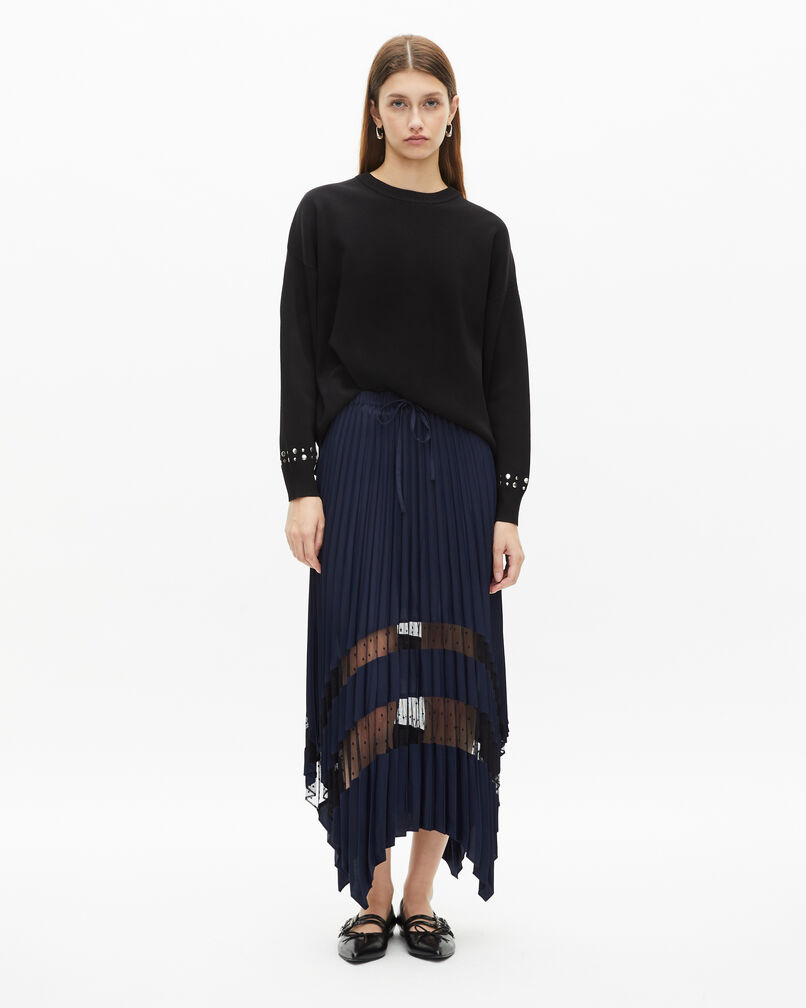 The Kooples WOMEN NAVY navy blue long pleated skirt