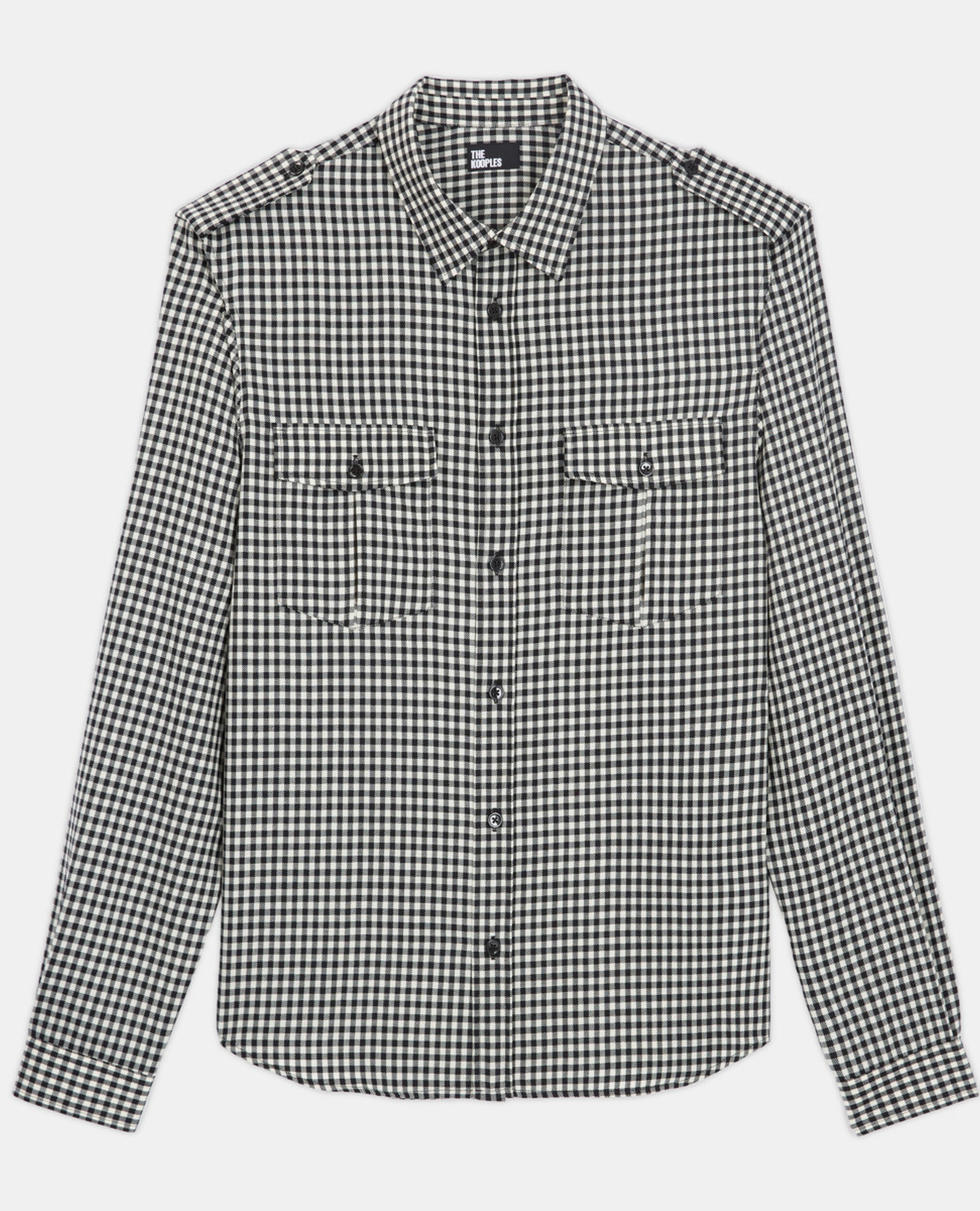 Chemise col classique en laine à carreaux, BLACK WHITE, hi-res image number null