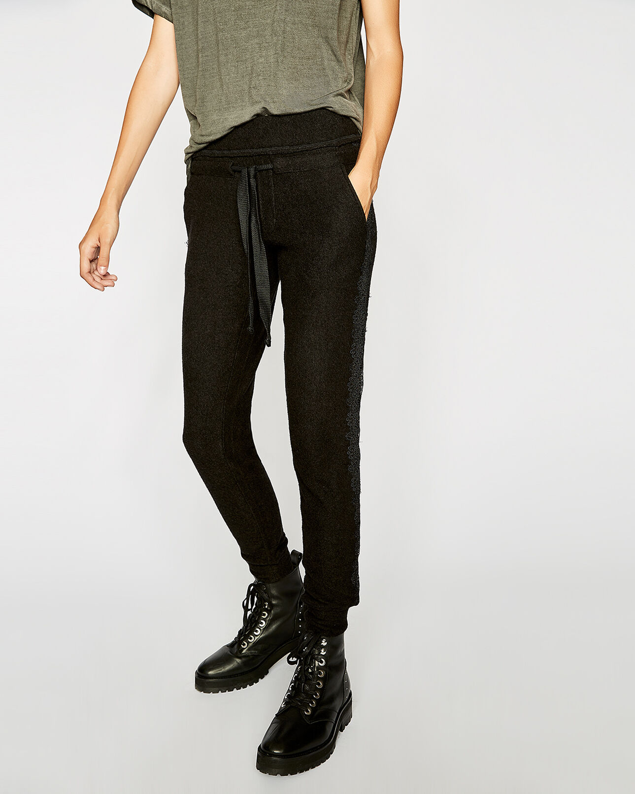 The Kooples FEMME BLACK jogging sweet fleece noir dentelle