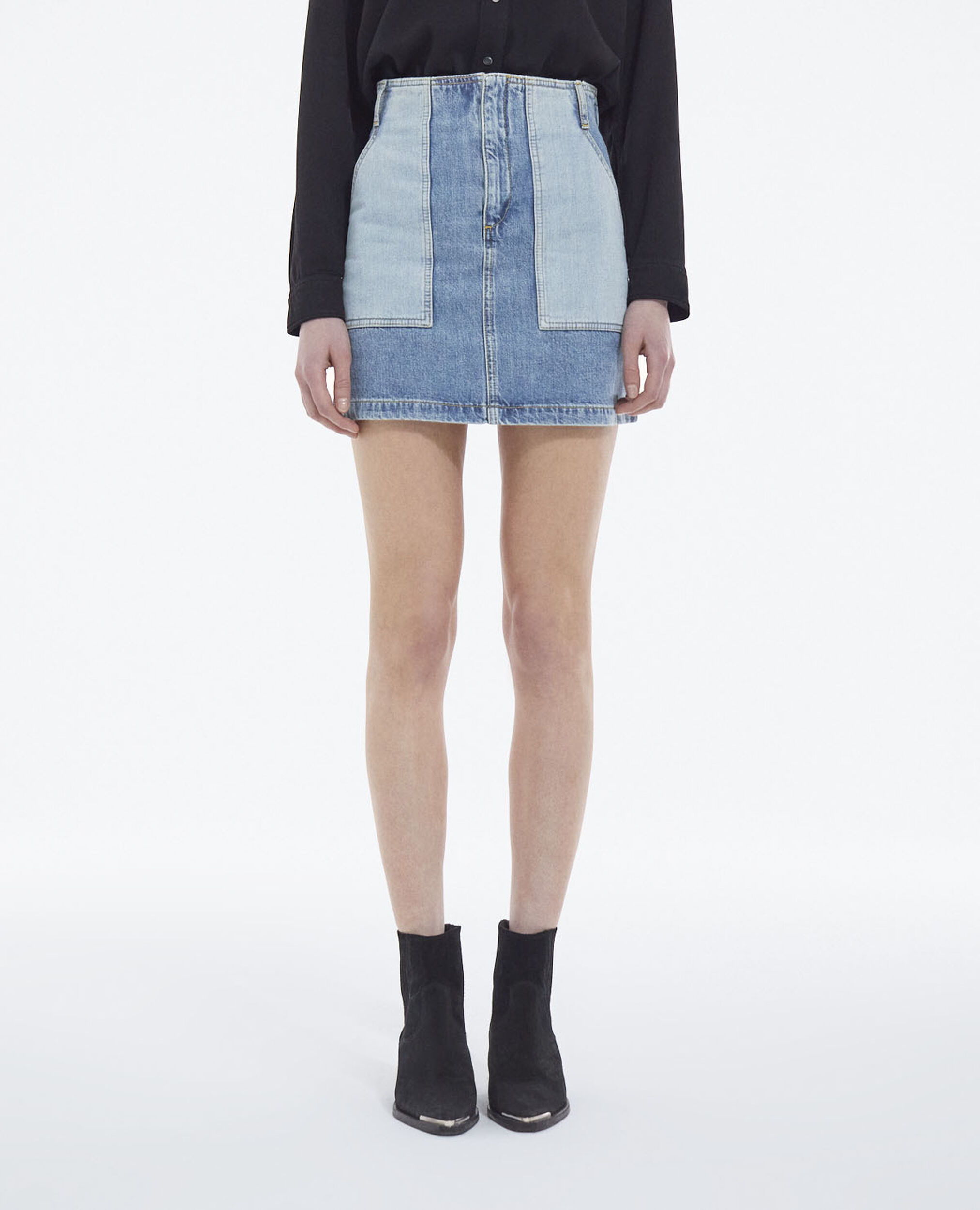 Denim skirt with patchwork pockets, BLUE WASHED, hi-res image number null