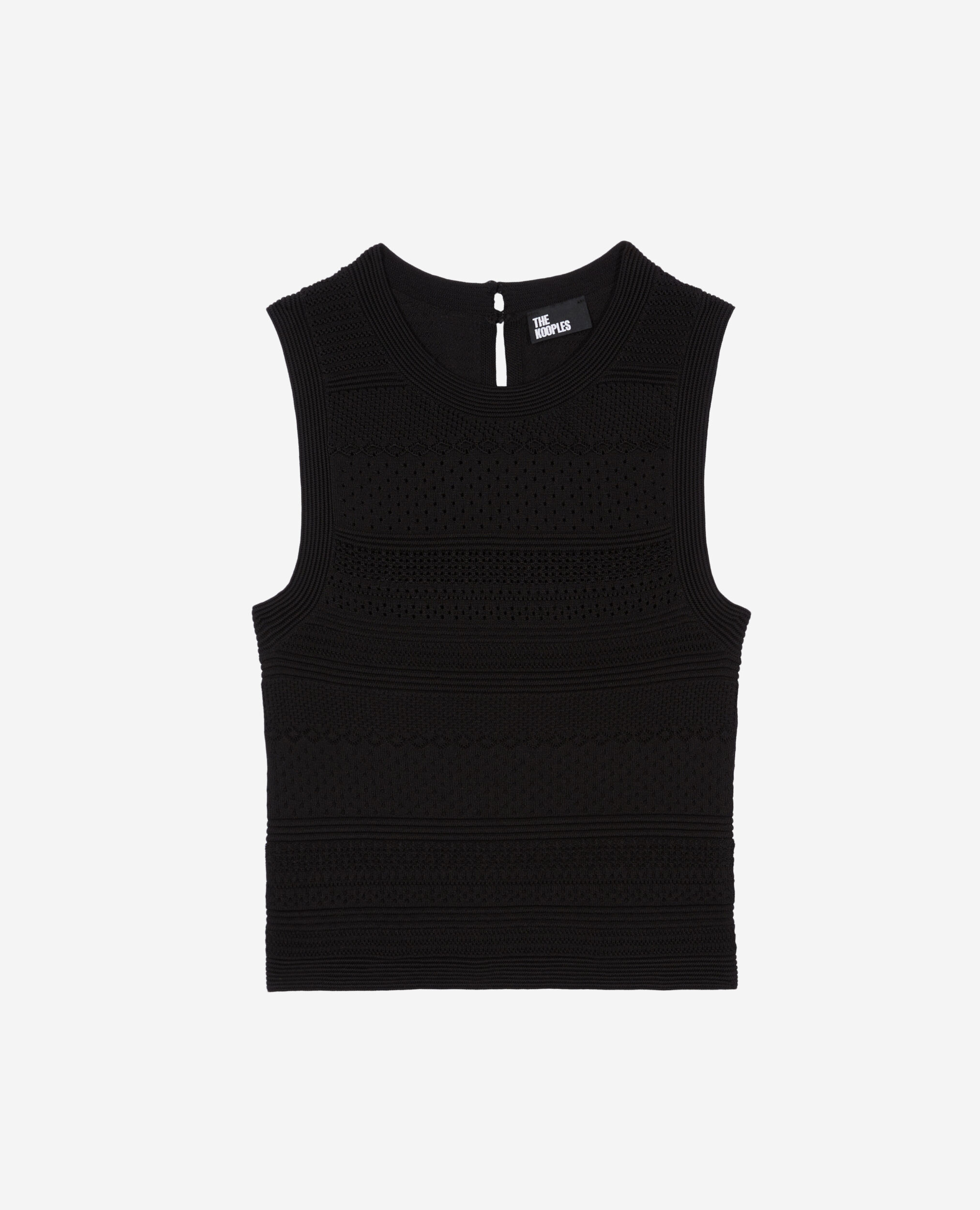 Short black openwork knit top, BLACK, hi-res image number null