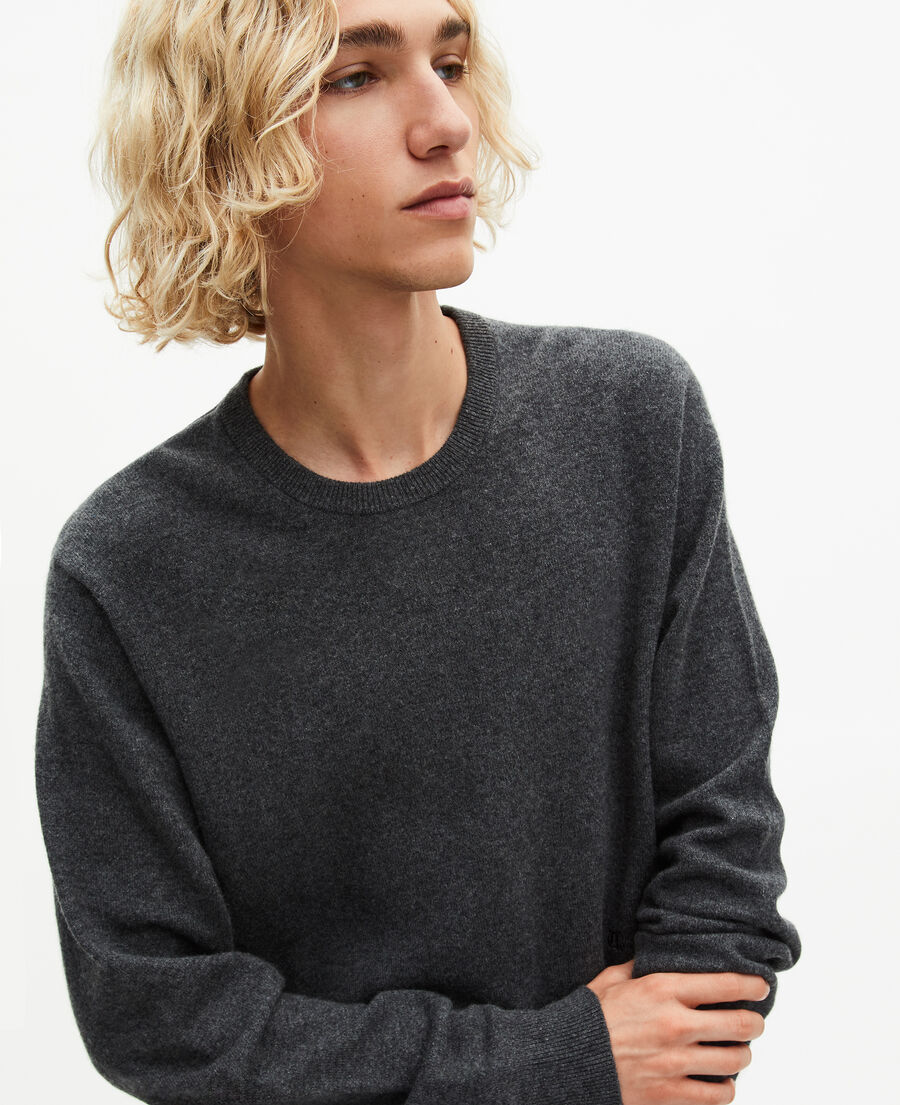 The Kooples HOMME DARK GREY MELANGE pull col rond en cachemire gris