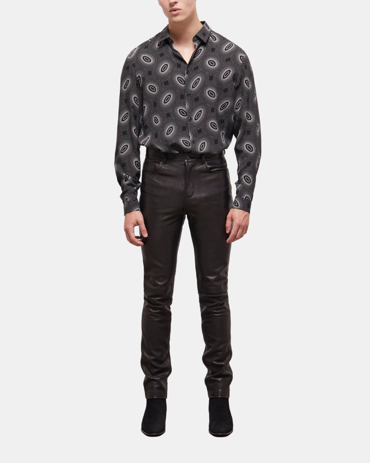 The Kooples MEN BLACK black leather slim-fit pants