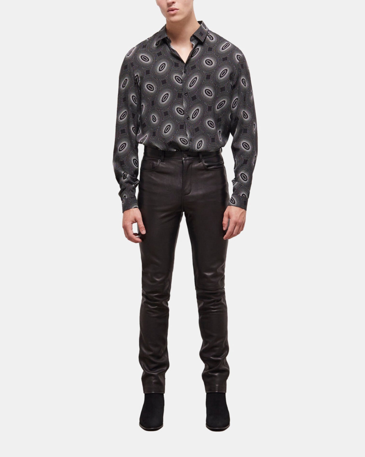 Black leather slim-fit pants, BLACK, hi-res image number null