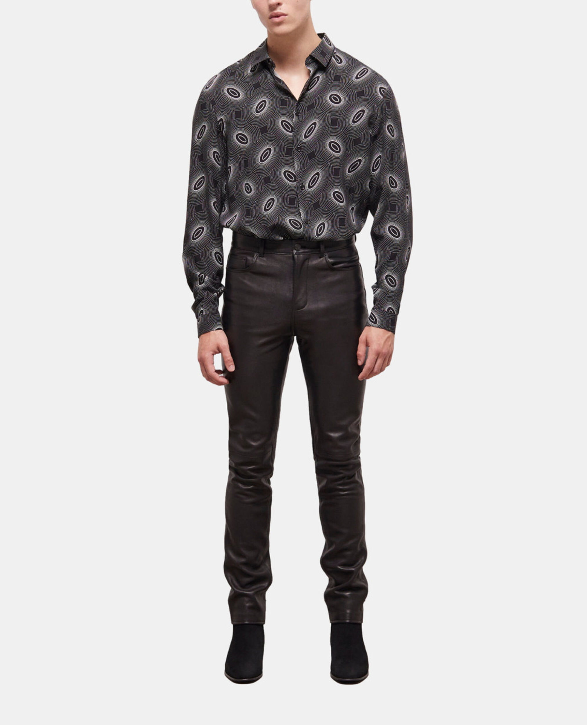 Black leather slim-fit pants, BLACK, hi-res image number null