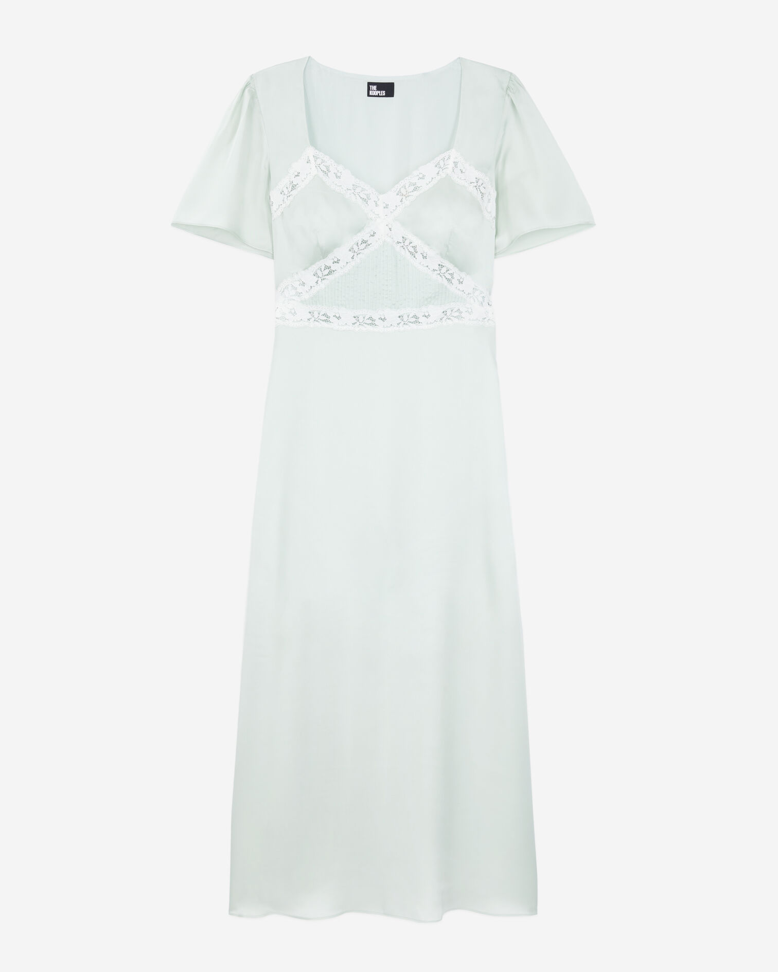 Robe longue vert clair avec détails en dentelle, OCEAN, hi-res image number null