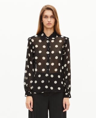 The Kooples DAMEN BLACK WHITE schwarzes gepunktetes hemd