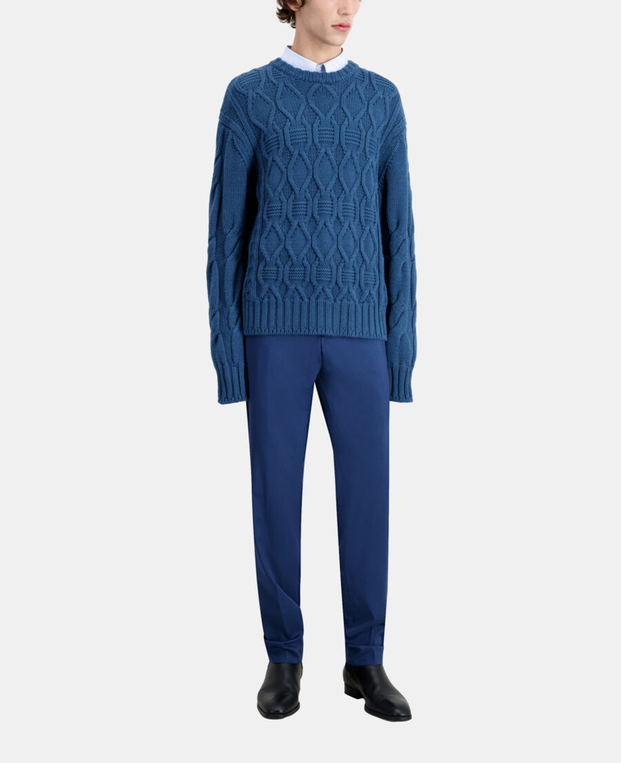 blue cable wool sweater