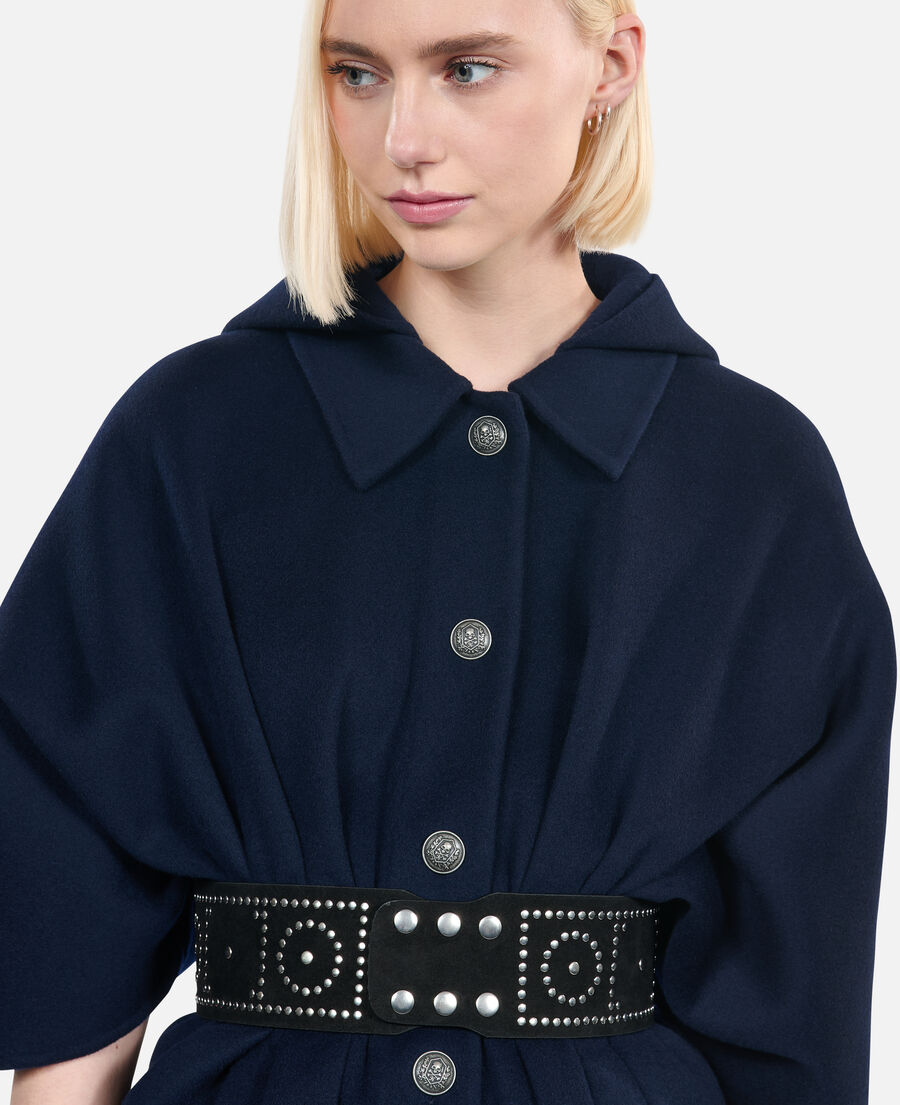 The Kooples F BLACK wide black leather belt with studs