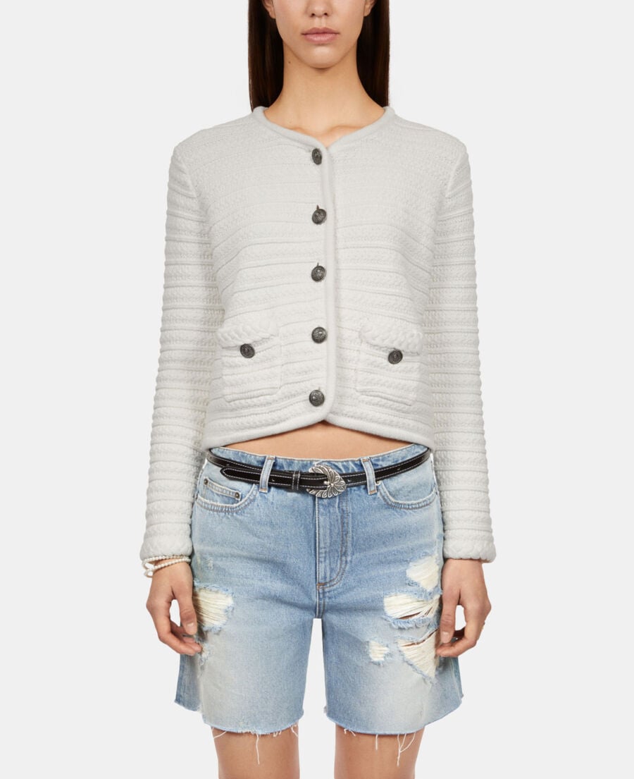 The Kooples FEMME ECRU cardigan en maille torsadée écru