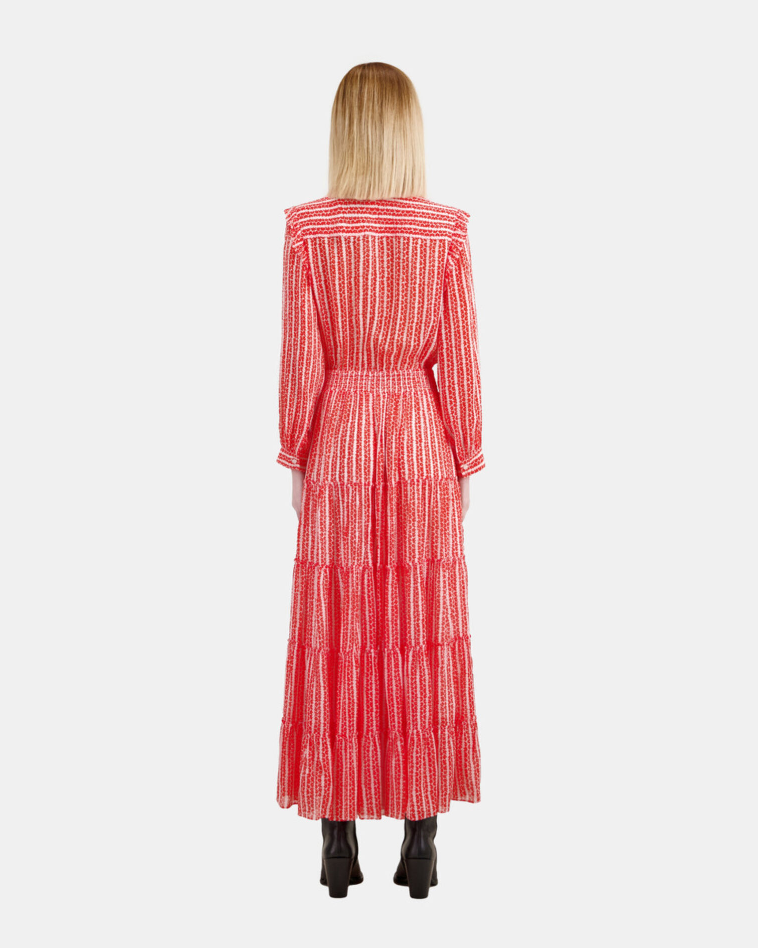 Robe longue imprimée avec volants, RED WHITE, hi-res image number null