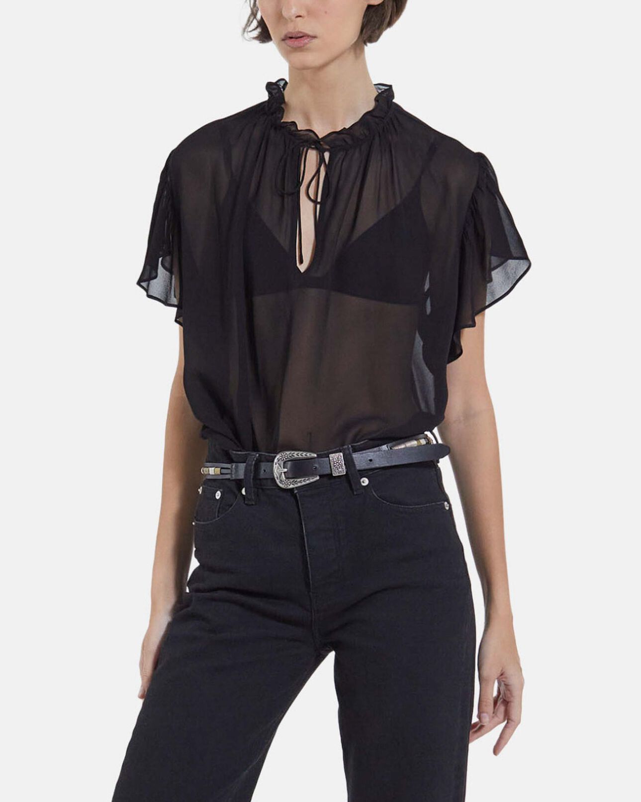 The Kooples FEMME BLACK blouse à volants