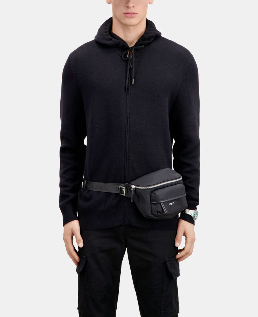 The Kooples HERREN BLACK - RED schwarzer cardigan mit kapuze aus wolle