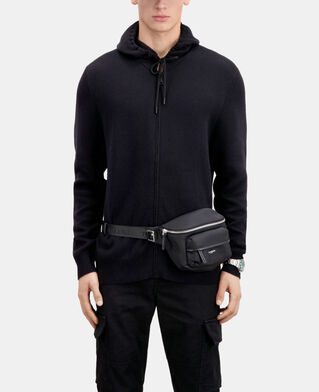 The Kooples HERREN BLACK - RED schwarzer cardigan mit kapuze aus wolle