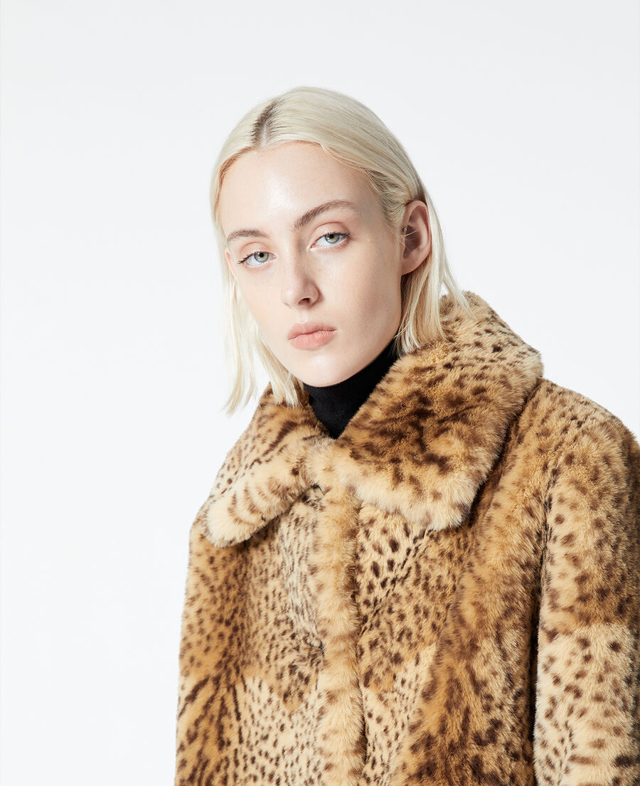 Faux fur coat with leopard print | The Kooples - UK
