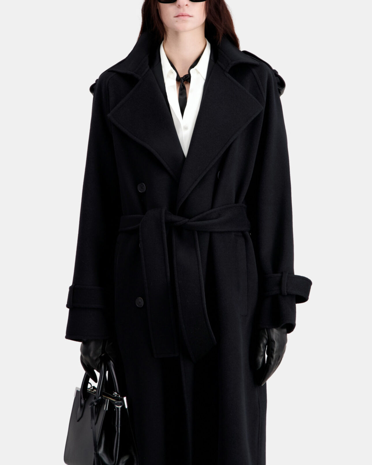 The Kooples FEMME BLACK manteau long noir en laine mélangée