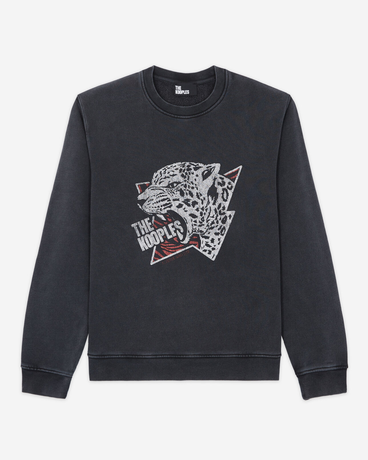 The Kooples HOMME BLACK WASHED sweatshirt sérigraphié tigre noir