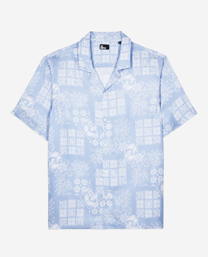 The Kooples HERREN WHITE / SKY BLUE kurz&auml;rmeliges hemd mit print