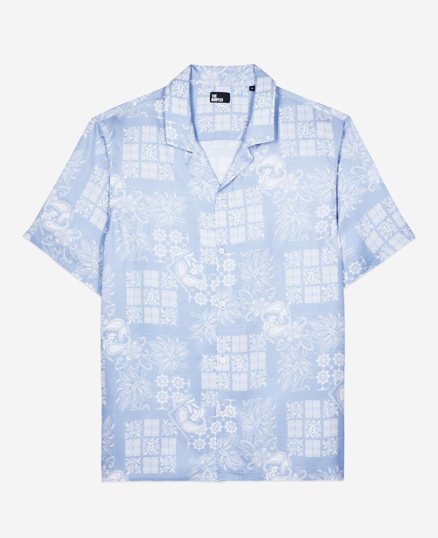 The Kooples H WHITE / SKY BLUE short-sleeved printed shirt