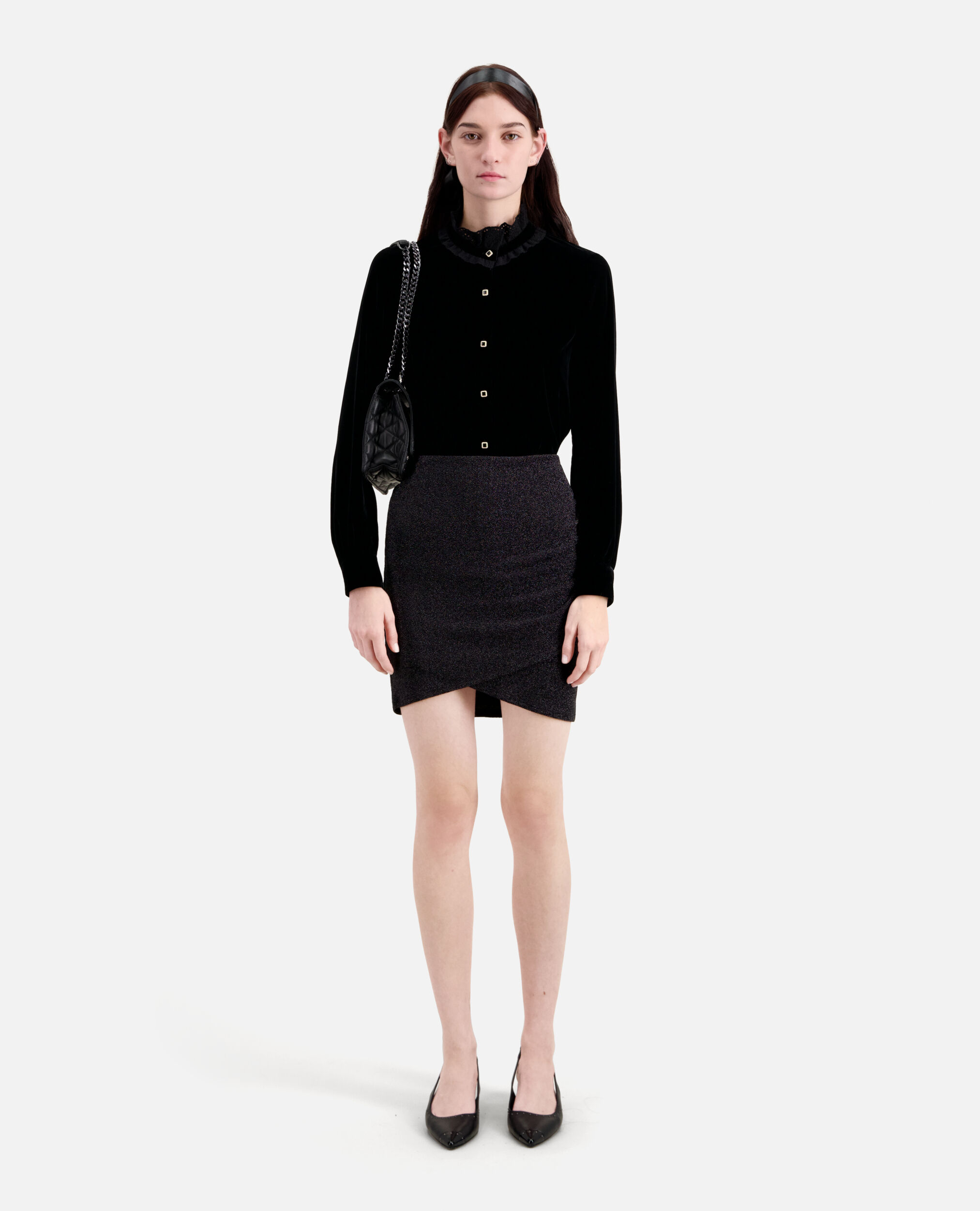 Short black glitter effect skirt, BLACK, hi-res image number null