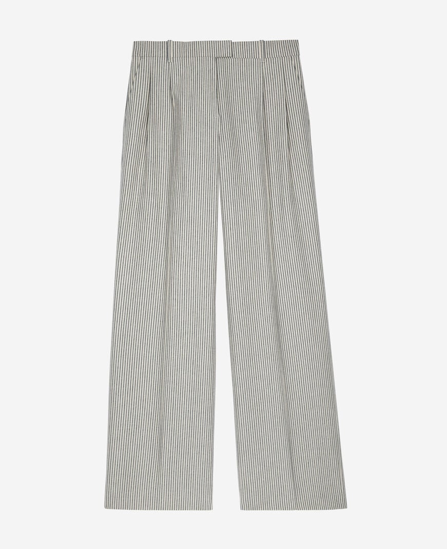 The Kooples WOMEN BLANC / BLEU loose-fitting striped pants in white cotton and linen