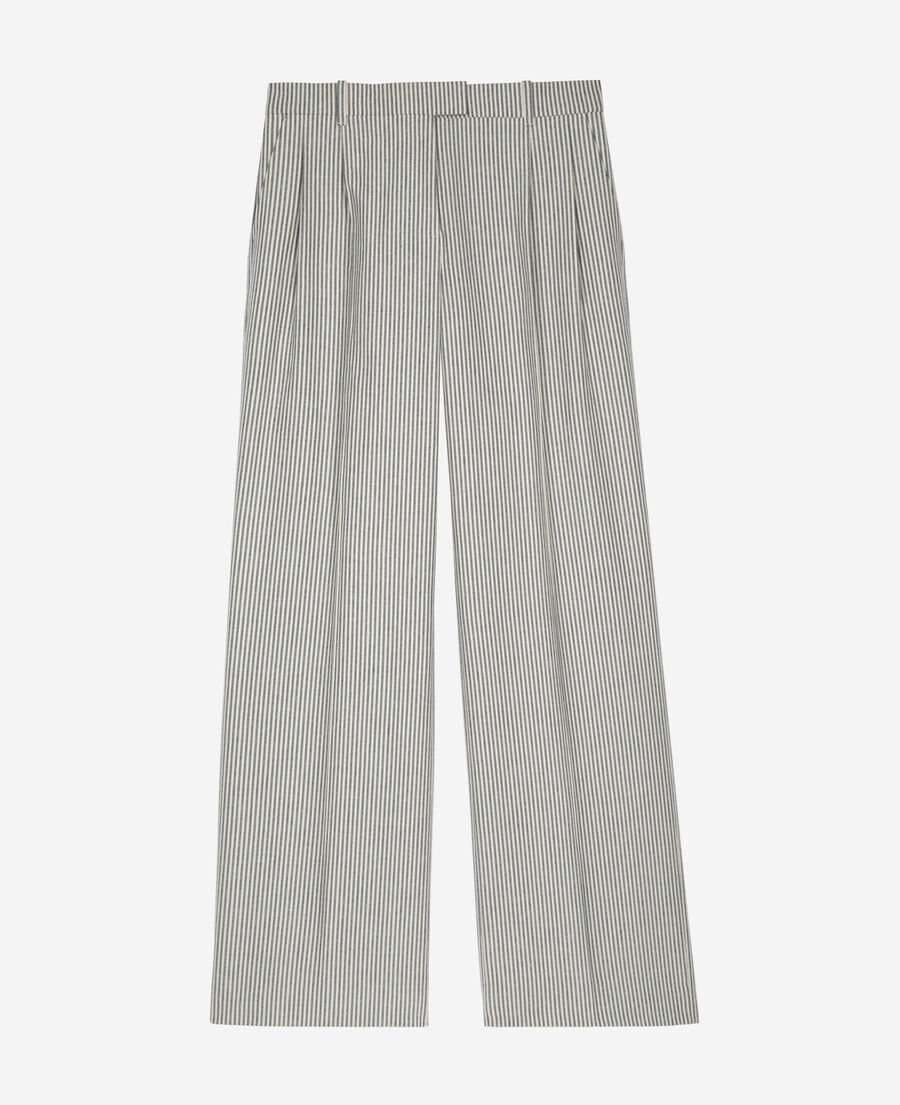 The Kooples WOMEN BLANC / BLEU loose-fitting striped pants in white cotton and linen