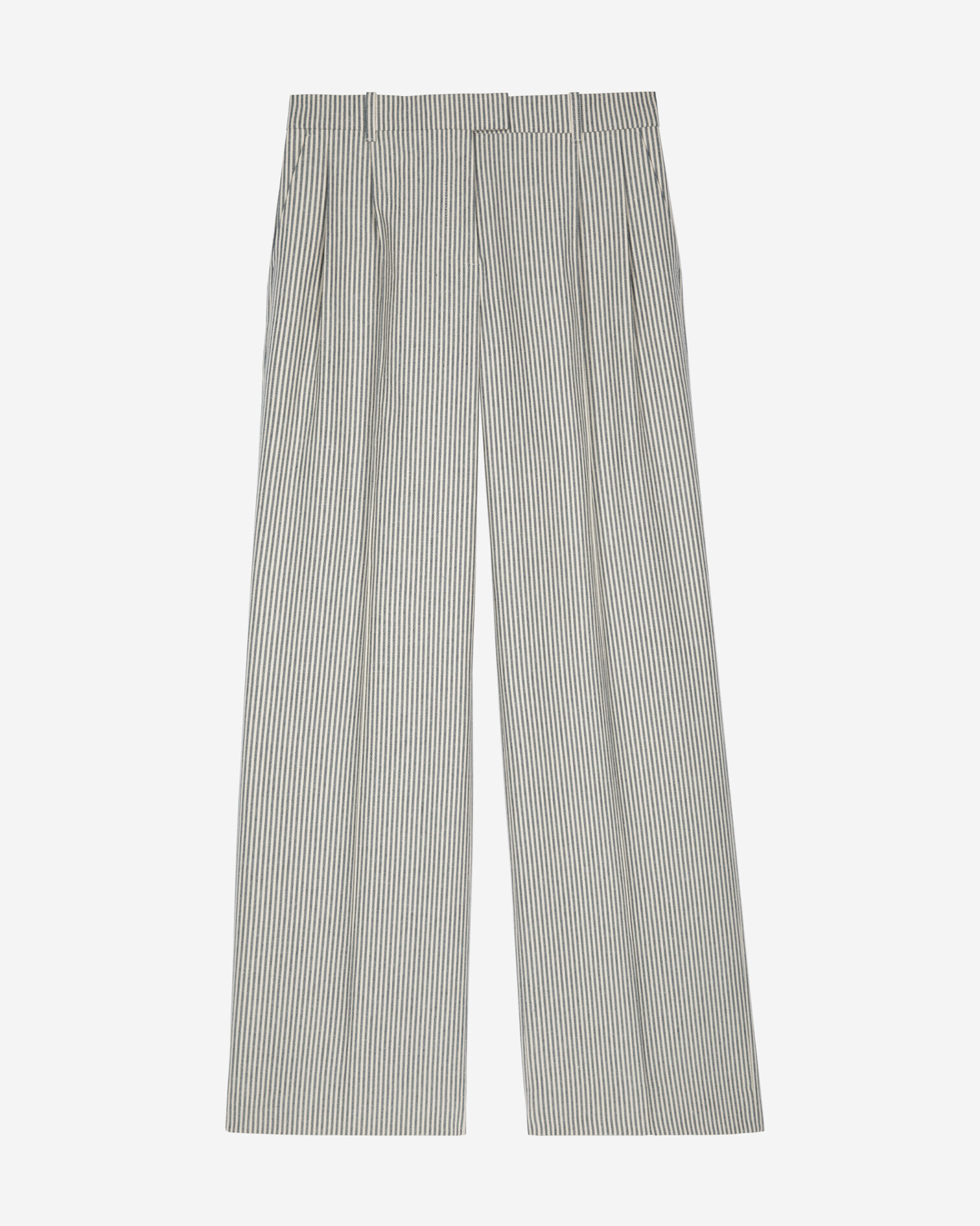 Lockere, gestreifte Hose aus weißer Baumwolle und Leinen, BLANC / BLEU, hi-res image number null