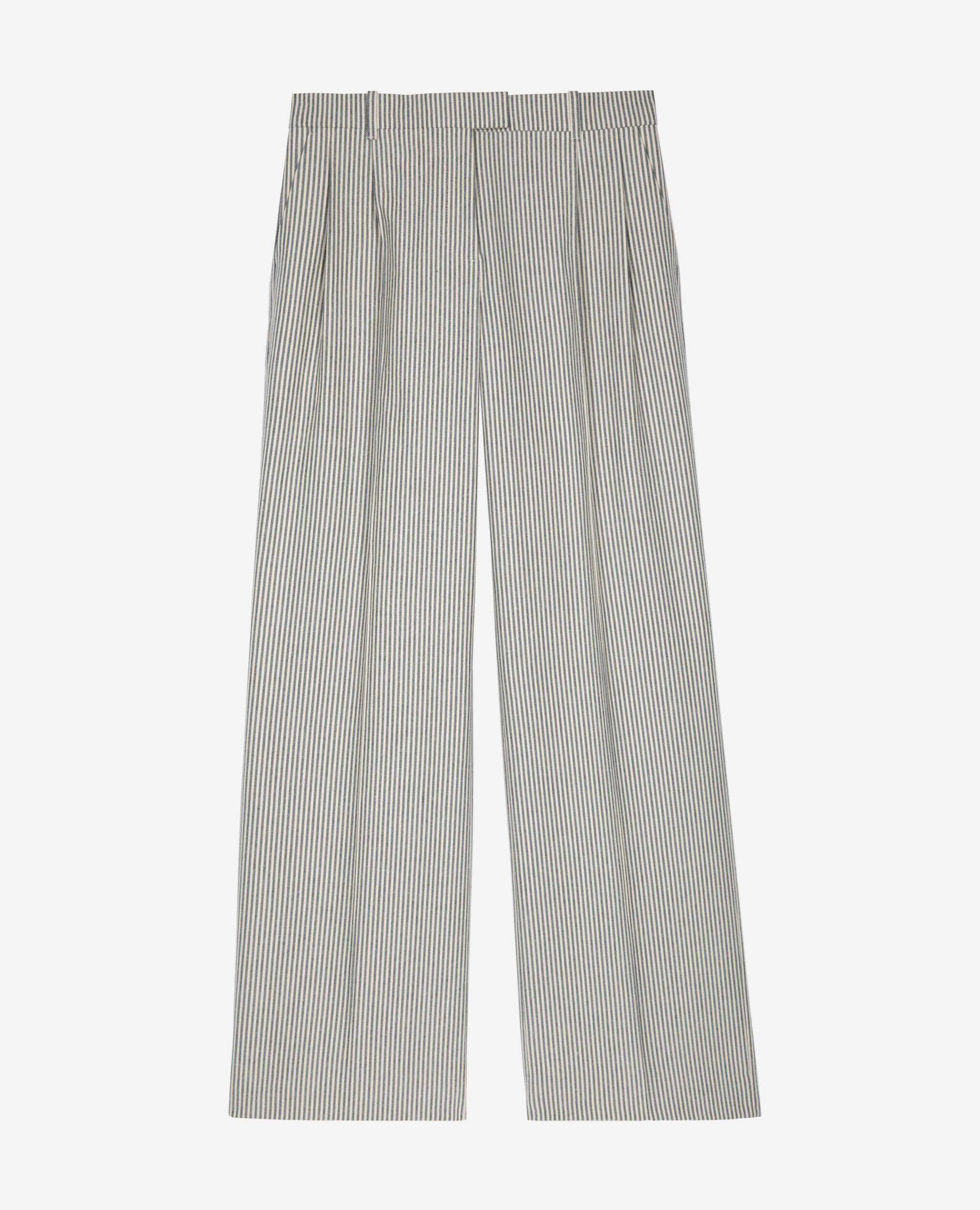 Loose-fitting striped pants in white cotton and linen, BLANC / BLEU, hi-res image number null