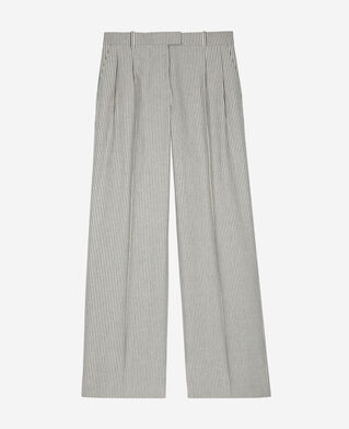 The Kooples WOMEN BLANC / BLEU loose-fitting striped pants in white cotton and linen