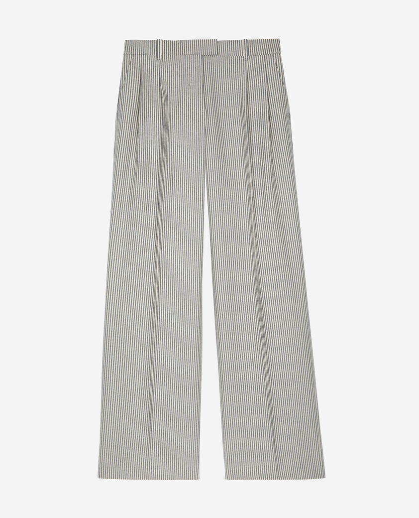 The Kooples FEMME BLANC / BLEU pantalon ample à rayures en coton et lin blanc