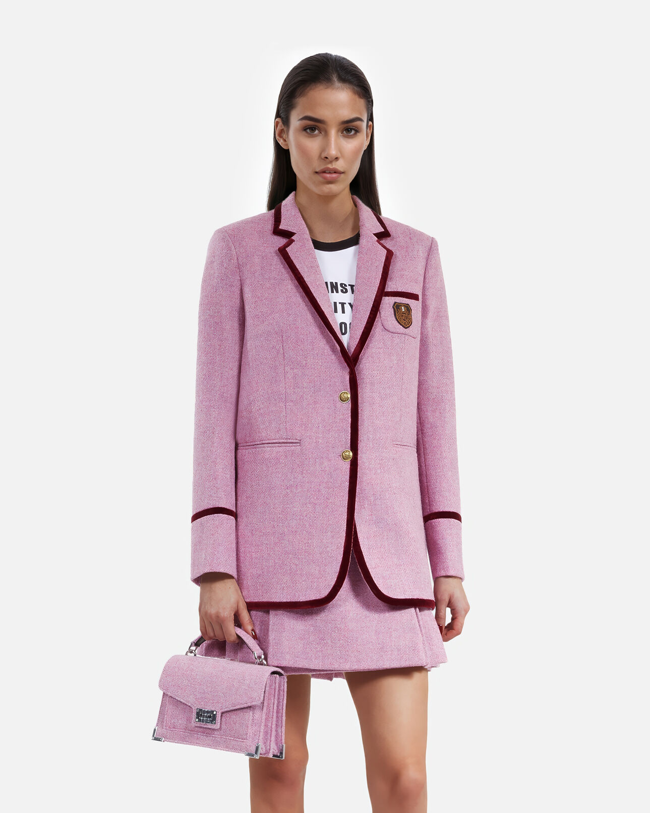 The Kooples FEMME PINK veste taille the kooples x harris tweed rose en laine