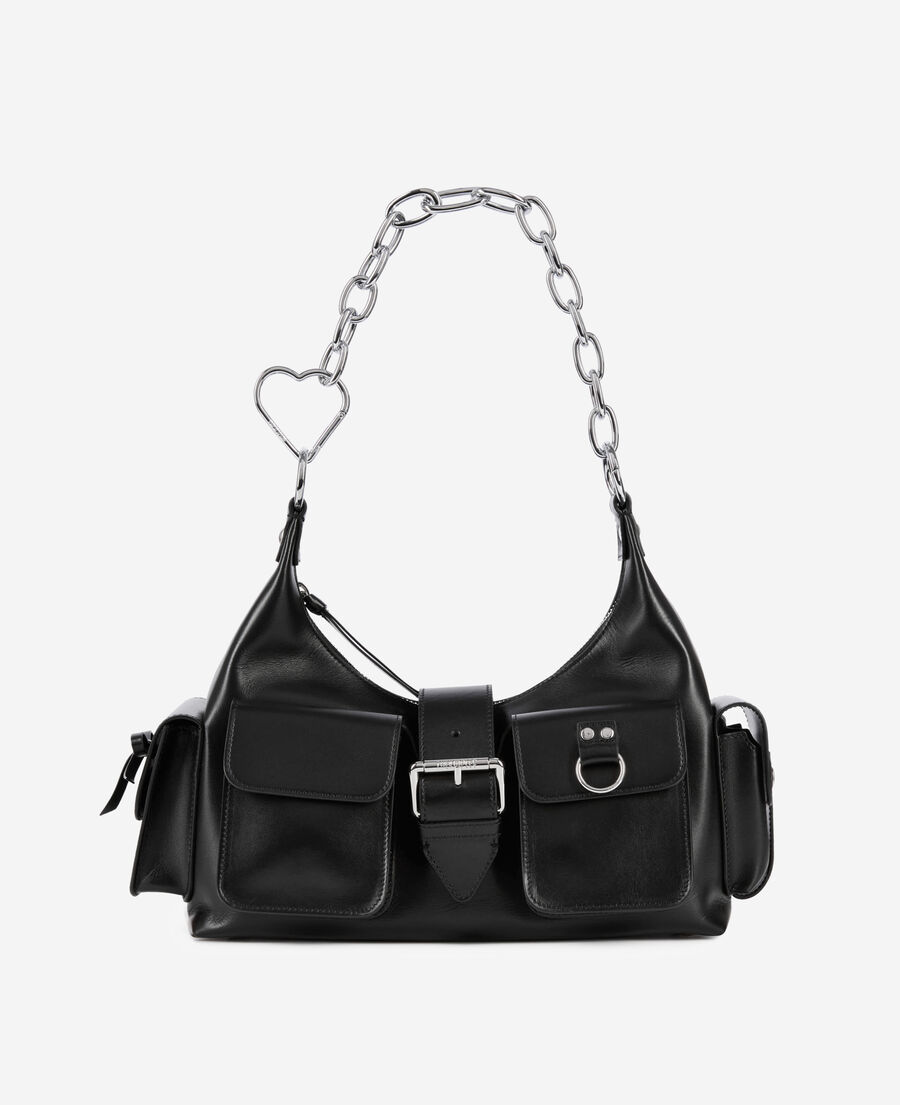 The Kooples F BLACK amelia bag with chain in black smooth leather