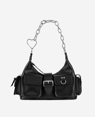 The Kooples F BLACK amelia bag with chain in black smooth leather