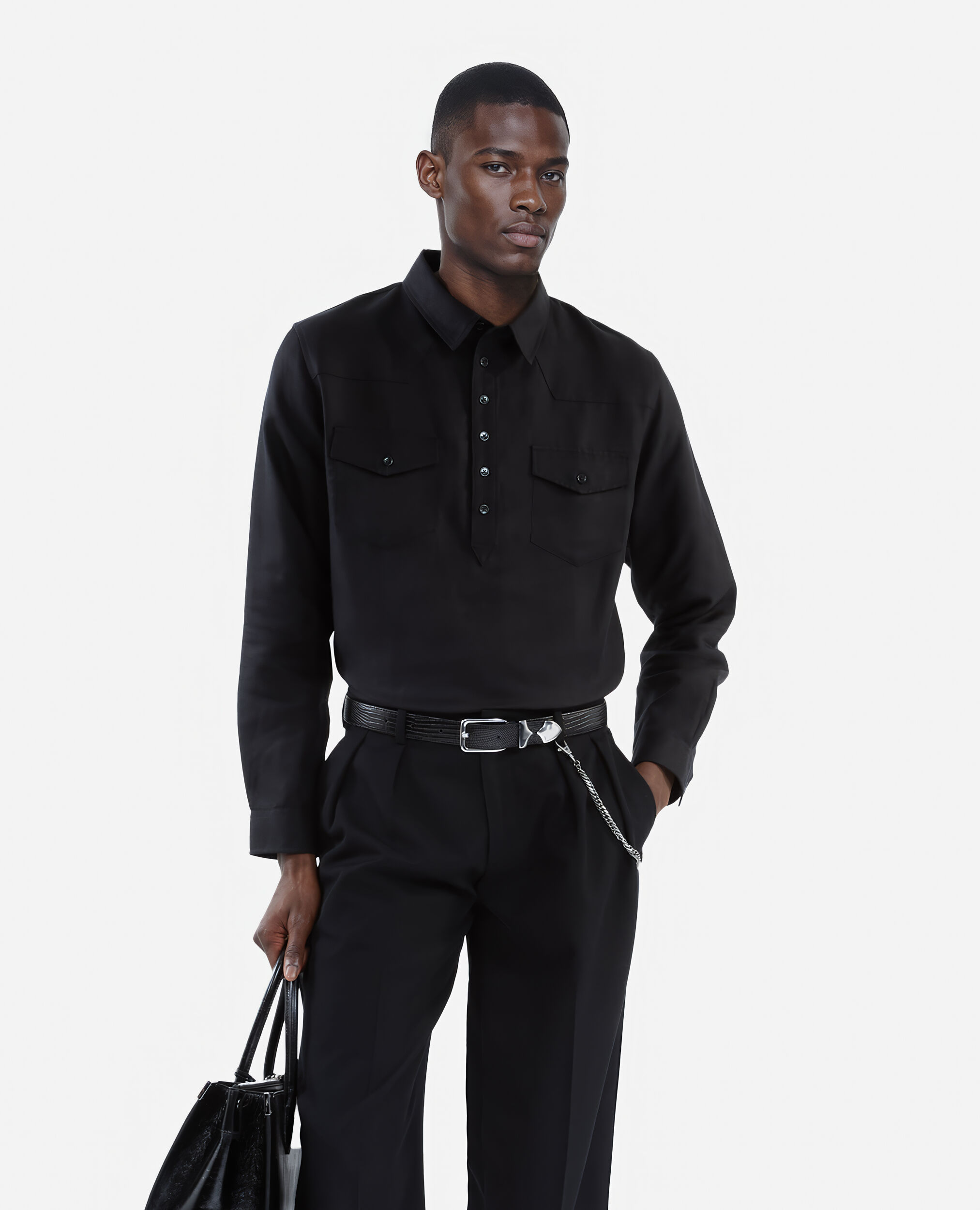 Chemise style polo noire, BLACK, hi-res image number null