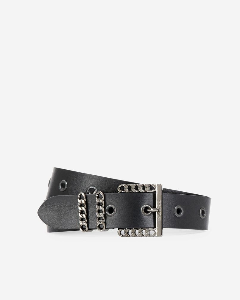 The Kooples FEMME BLACK ceinture en cuir avec boucle chaîne noire