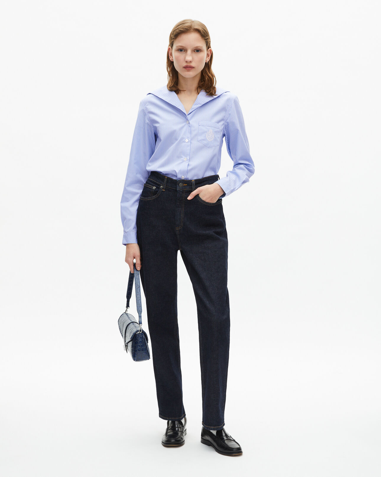 The Kooples WOMEN BLUE baguette bag in blue embossed leather