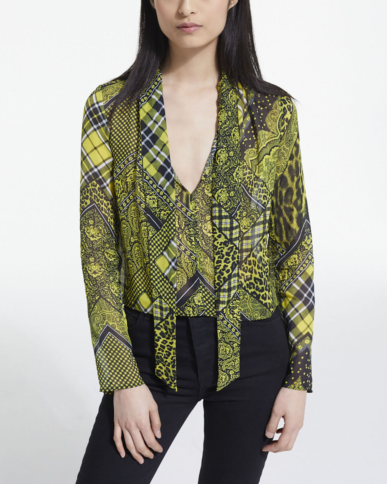 The Kooples FEMME BLACK / YELLOW top imprimé