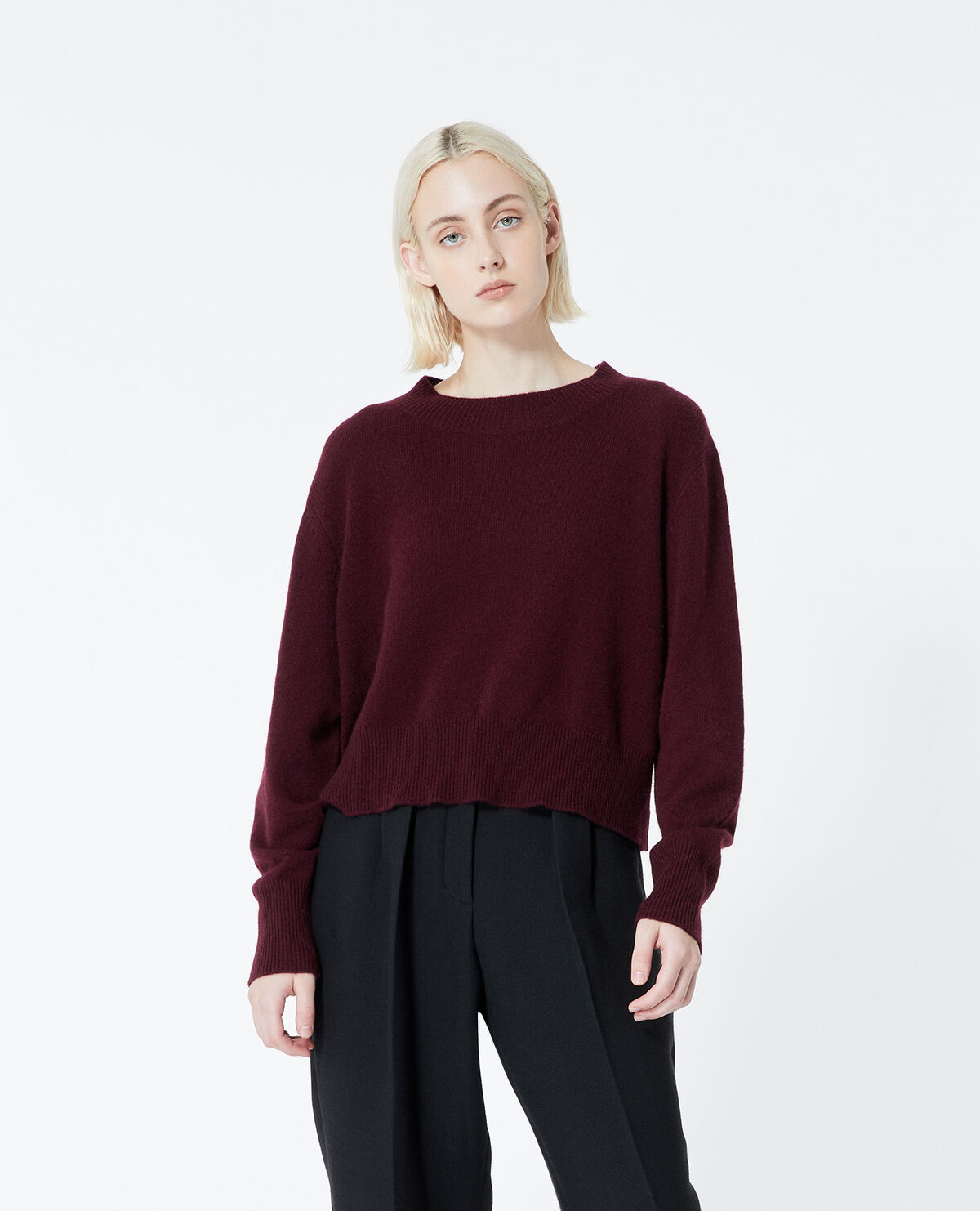 Burgundy cashmere sweater with crew neck The Kooples UK