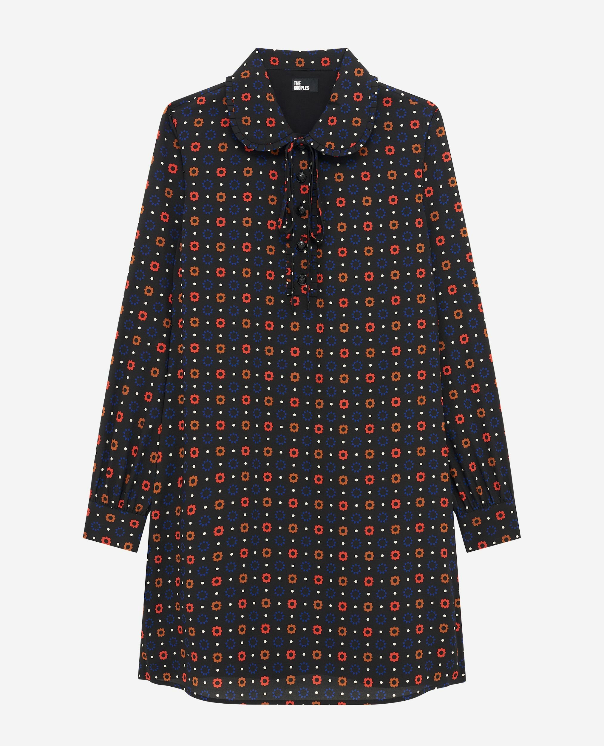 Robe courte en imprimé en soie mélangée noire, BLACK MELANGE, hi-res image number null
